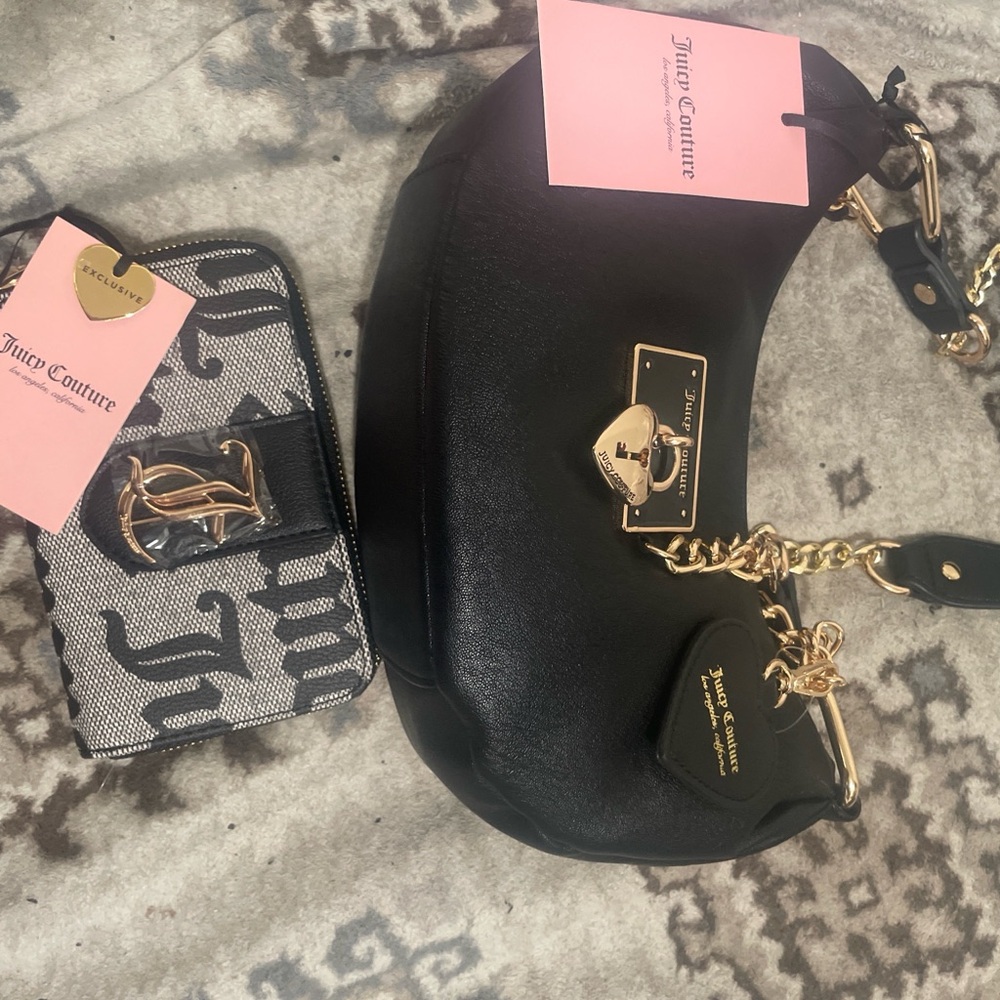 Juicy Couture Black and Cream Wallet with Gold Logo